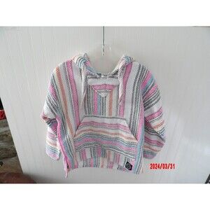 Artesanias Molina Aztec Mexican Striped Hooded Pullover Cotton Sweater  X  Small